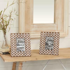 4 in. x 6 in. Rectangular White and Natural Carved Wood Picture Frame with Chevron Pattern