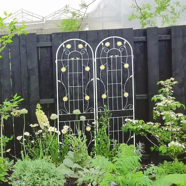 Outdoor 2 Pack Garden 86.7 in. H x 40 in. W Metal Rustproof Trellis, Flower Support for Climbing Plants, Cream White
