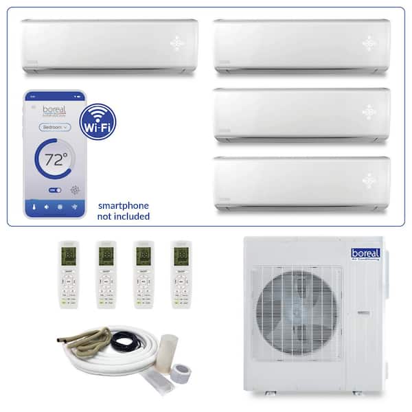 boreal Brisa Quad Zone 39000 BTU 3.5 Ton Smart Home Ductless Mini Split Air Conditioner Heat Pump 25 ft. Install Kit 230V