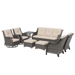 Outdoor Patio Furniture Set 8-Piece Rattan Wicker Patio Conversation Seating with Beige Cushion