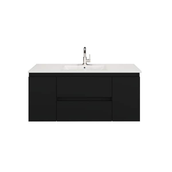 VOLPA USA AMERICAN CRAFTED VANITIES Salt 48 in. W x 18 in. D Bath Vanity in Glossy Black with Ceramic Vanity Top in White with White Basin