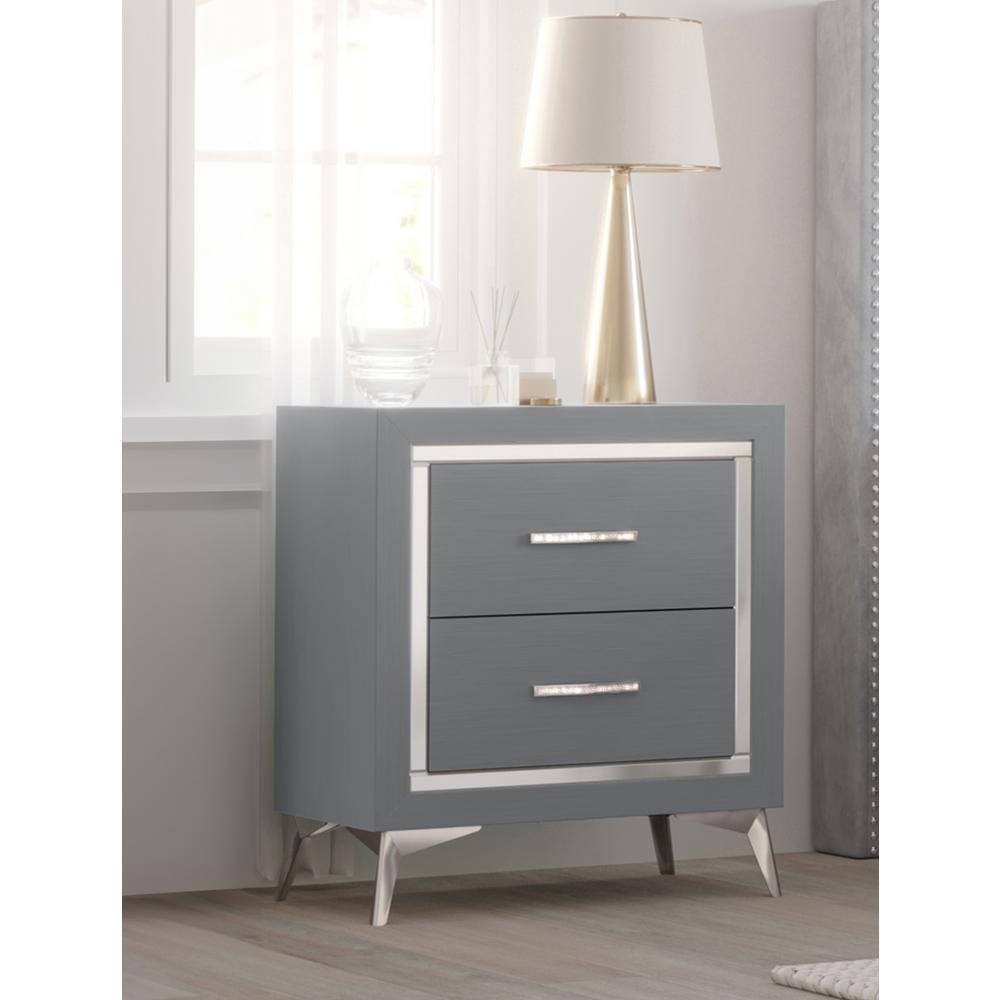 Huxley Black and Silver 2-Drawer Modern Nightstand
