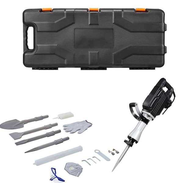 25.59 x 10.63 in. 2800W Demolition Jack Hammer, 1200 BPM Concrete Breaker with 3-Chisels, Clay Spade, Case and Gloves