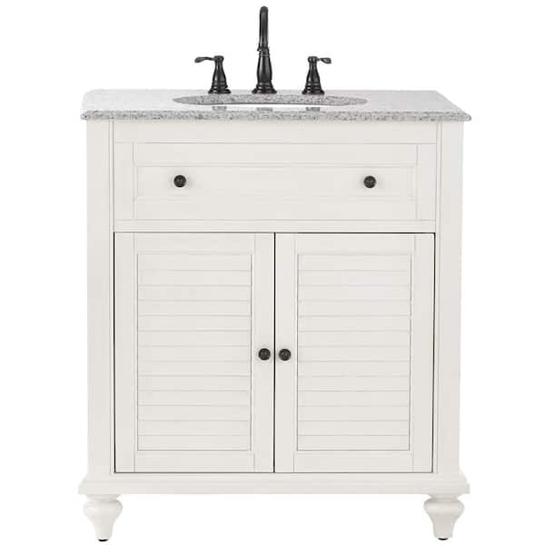 Hamilton 31 in. W x 22 in. D x 35 in. H Single Sink Freestanding Bath Vanity in Ivory with Gray Granite Top