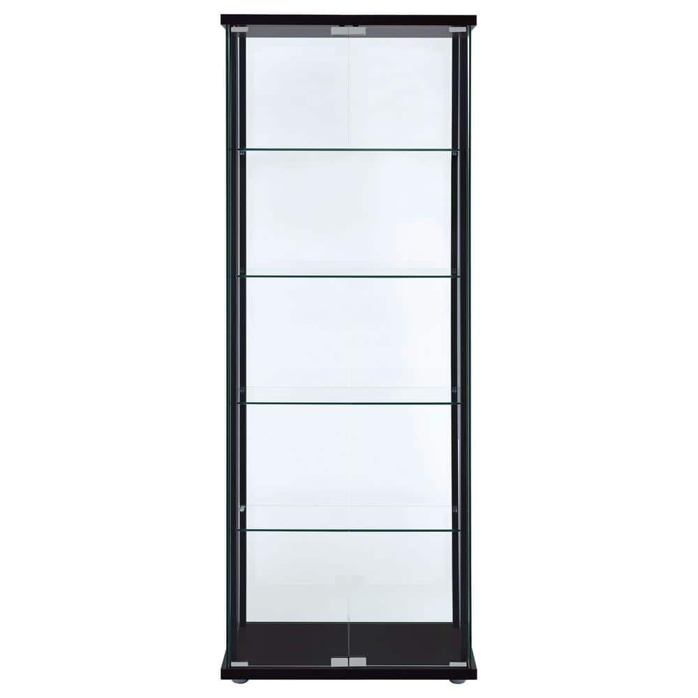 Transitional Black Pine Curio Cabinet with Glass Shelves