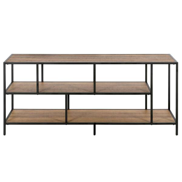 Meyer&Cross Winthrop 55 in. Blackened Bronze TV Stand Fits TV's up to 60 in. with Rustic Oak Shelves