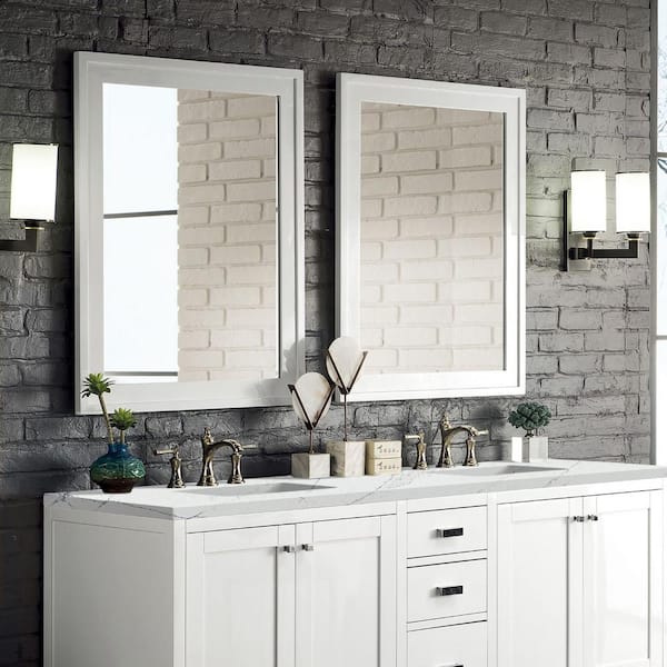 James Martin Vanities Addison 30 in. W x 39 in. H Rectangular Framed Wall Bathroom Vanity Mirror in Glossy White