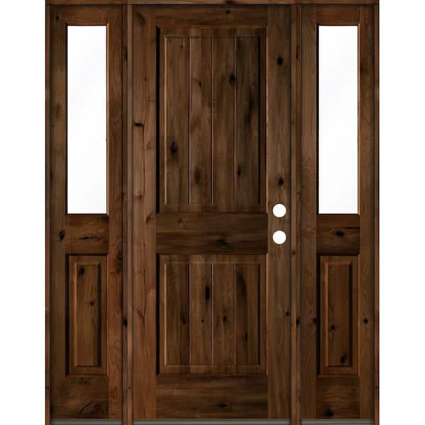 Krosswood Doors 58 in. x 80 in. Rustic Alder Square Provincial Stained Wood with V-Groove Left Hand Single Prehung Front Door