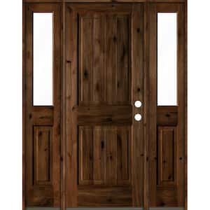 60 in. x 80 in. Rustic Alder Square Provincial Stained Wood with V-Groove Left Hand Single Prehung Front Door