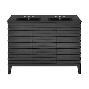 Cascade 48 in. W Double Basin Bathroom Vanity in Black Oak with Black, 3-Hole Ceramic Sink Top