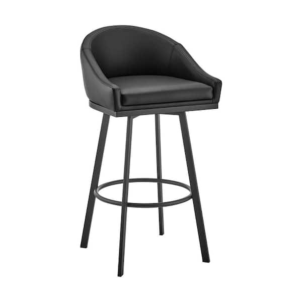 Benjara 30 in. Black Low Back Metal Frame Bar Stool with Faux Leather Seat