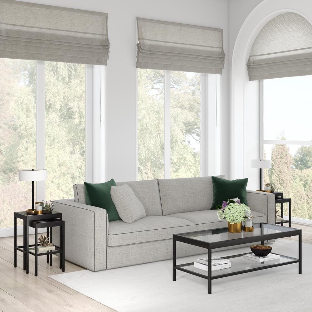 Alexis Transitional Blackened Bronze Nested Side Table Set with Glass Tops
