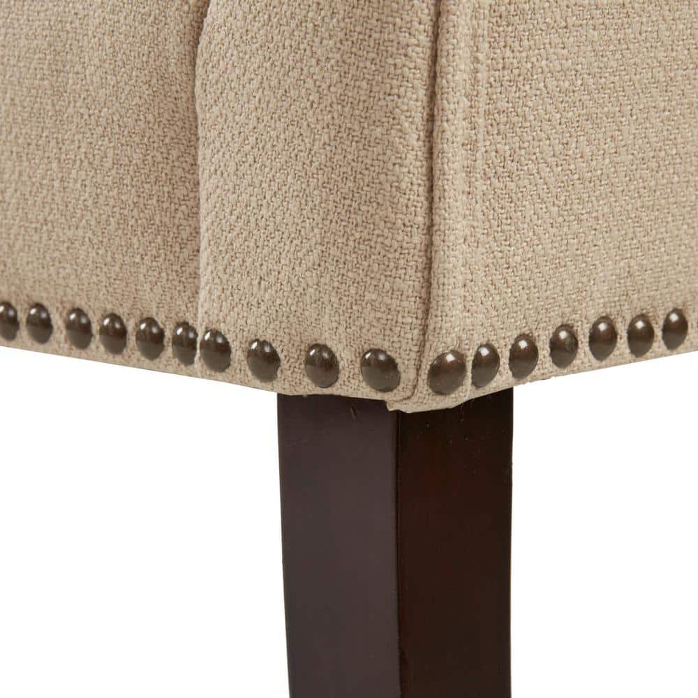 Morocco Wood Finish Cream Upholstered Accent Bench with Nailhead Trim