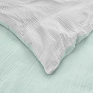 New Haven 3-Piece Reversible Sea Breeze Green and White Double Cloth Gauze Cotton Duvet Cover Set