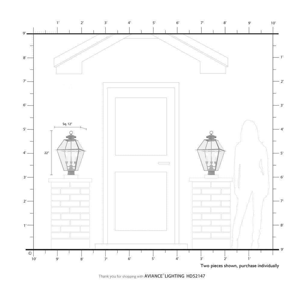 Charleston Inspired Brushed Nickel 3-Light Outdoor Post Lantern
