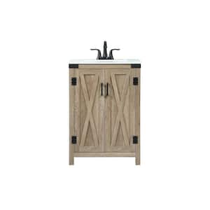 Simply Living 24 in. W x 19 in. D x 34 in. H Bath Vanity in Natural Oak with Ivory White Engineered Marble Top