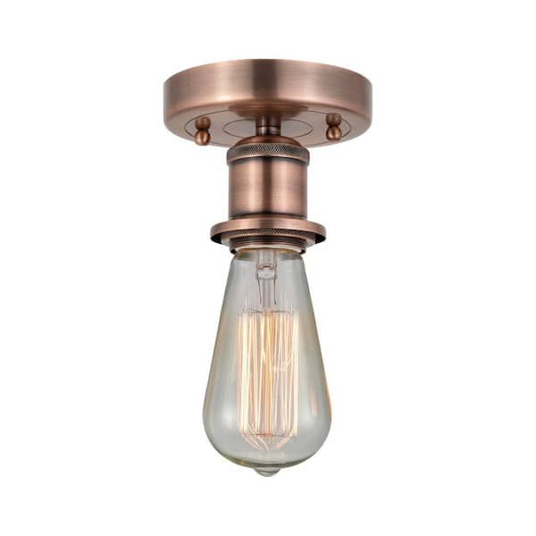 Bare Bulb 2 in. 1-Light Industrial Antique Copper Flush Mount