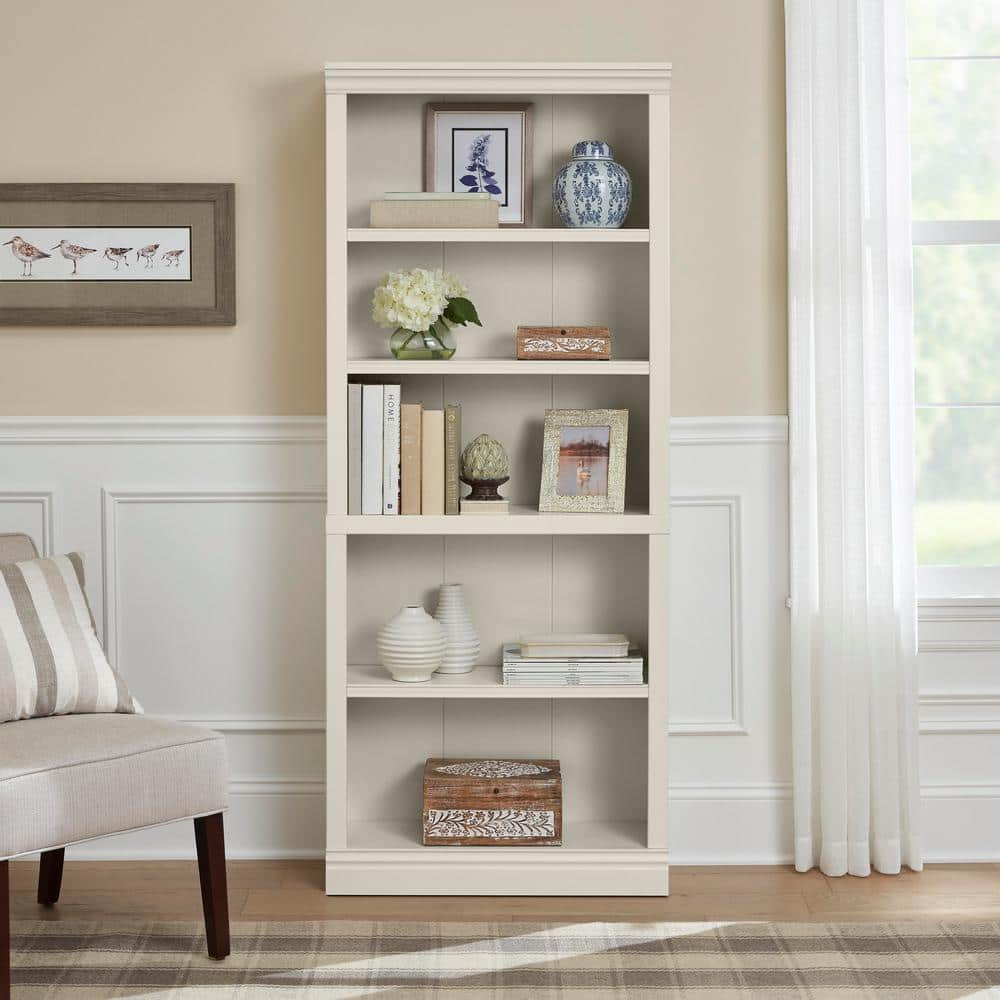 71 in. Off White 5-Shelf Classic Bookcase with Adjustable Shelves