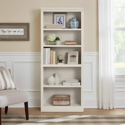 71 in. White Wood 5-Shelf Classic Bookcase with Adjustable Shelves