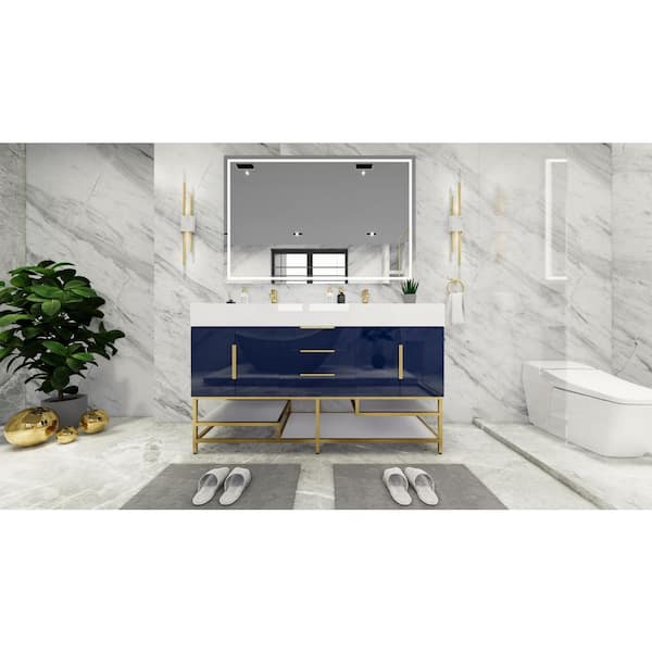 BV Better Vanity Bethany 59 in. W. x 20 in. D x 36 in. H Double Sink Freestanding Bath Vanity in Gloss Night Blue with White Acrylic Top