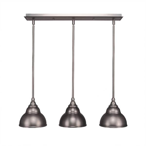 Unbranded Livingston 100-Watt 3 Light Brushed Nickel Linear Pendant Light with 7 in. Brushed Nickel Metal Shade No Bulbs Included