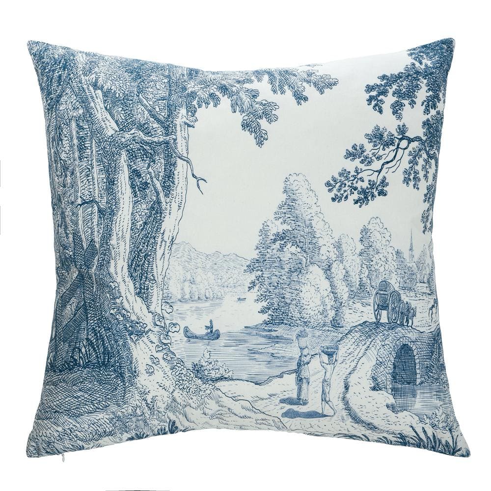 Blue and White Linen Square Throw Pillow