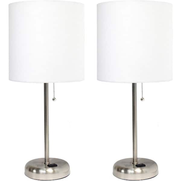 Set of 2 16 in. Dimmable Bedside Nightstand Lamps with USB Port, Black
