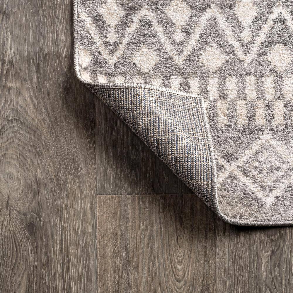 Gray and Cream Geometric Stripe Synthetic Runner Rug, 2 x 8