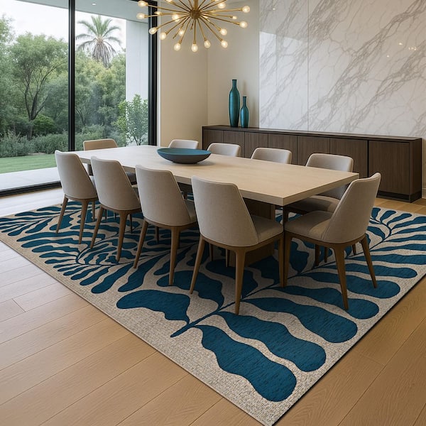 Castille Fiore 10 x 14 Petrol Floral Outdoor Area Rug