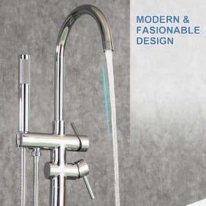 2-Handle Freestanding Tub Faucet with handheld shower in Polished Chrome