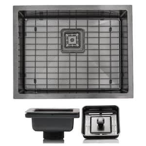 Black 16-Gauge Stainless Steel 23 in. Single Bowl Undermount Kitchen/Bar Sink with Square drain