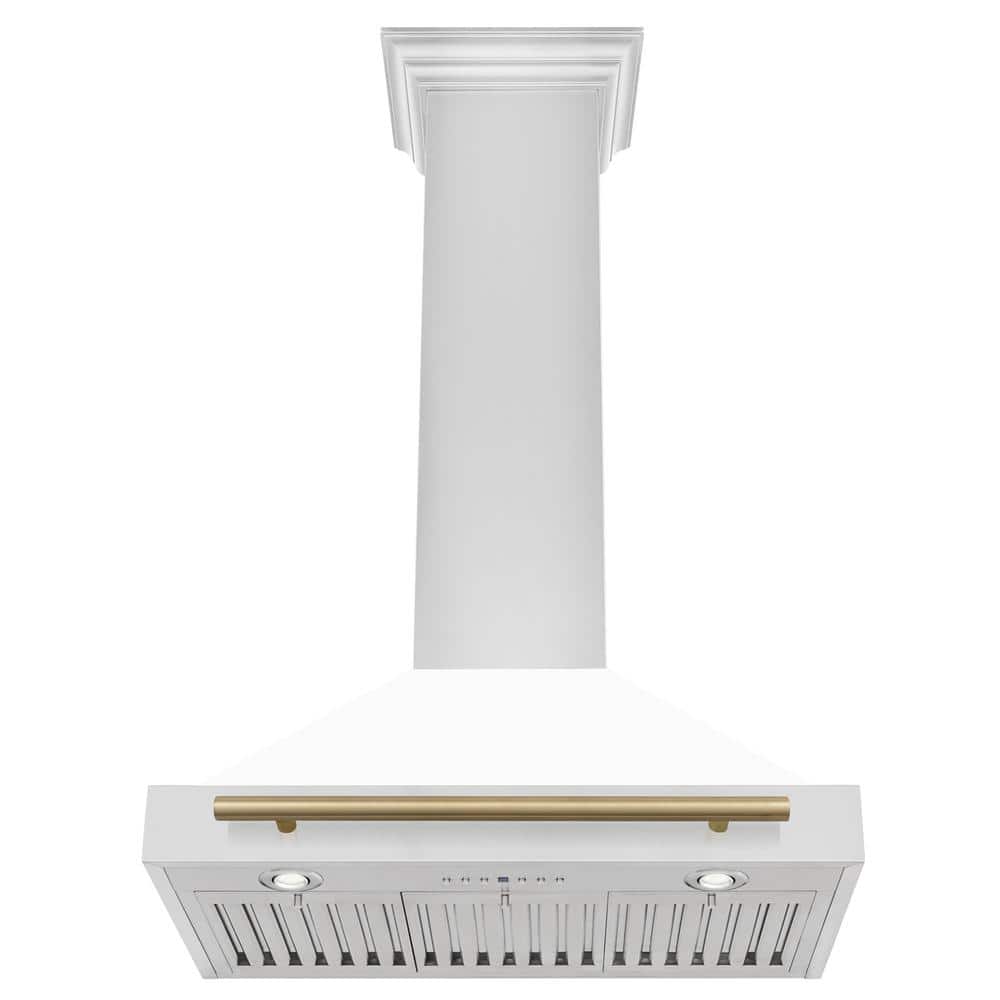ZLINE 30" White Matte and Champagne Bronze Wall Mount Range Hood