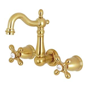 Heritage 2-Handle Wall Mount Bathroom Faucet in Brushed Brass