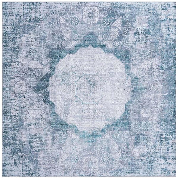Unique Loom Yara Nayer Teal Ivory 7 ft. 10 in. x 7 ft. 10 in. Area Rug