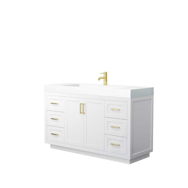 Wyndham Collection Miranda 59.5 in. W Single Bath Vanity in White with Solid Surface Vanity Top in White with White Basin
