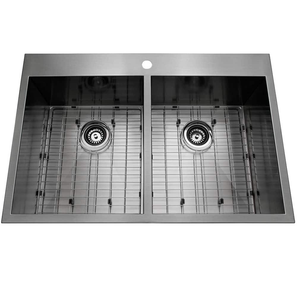 33" Double Bowl Gunmetal Matte Black Stainless Steel Kitchen Sink with Faucet