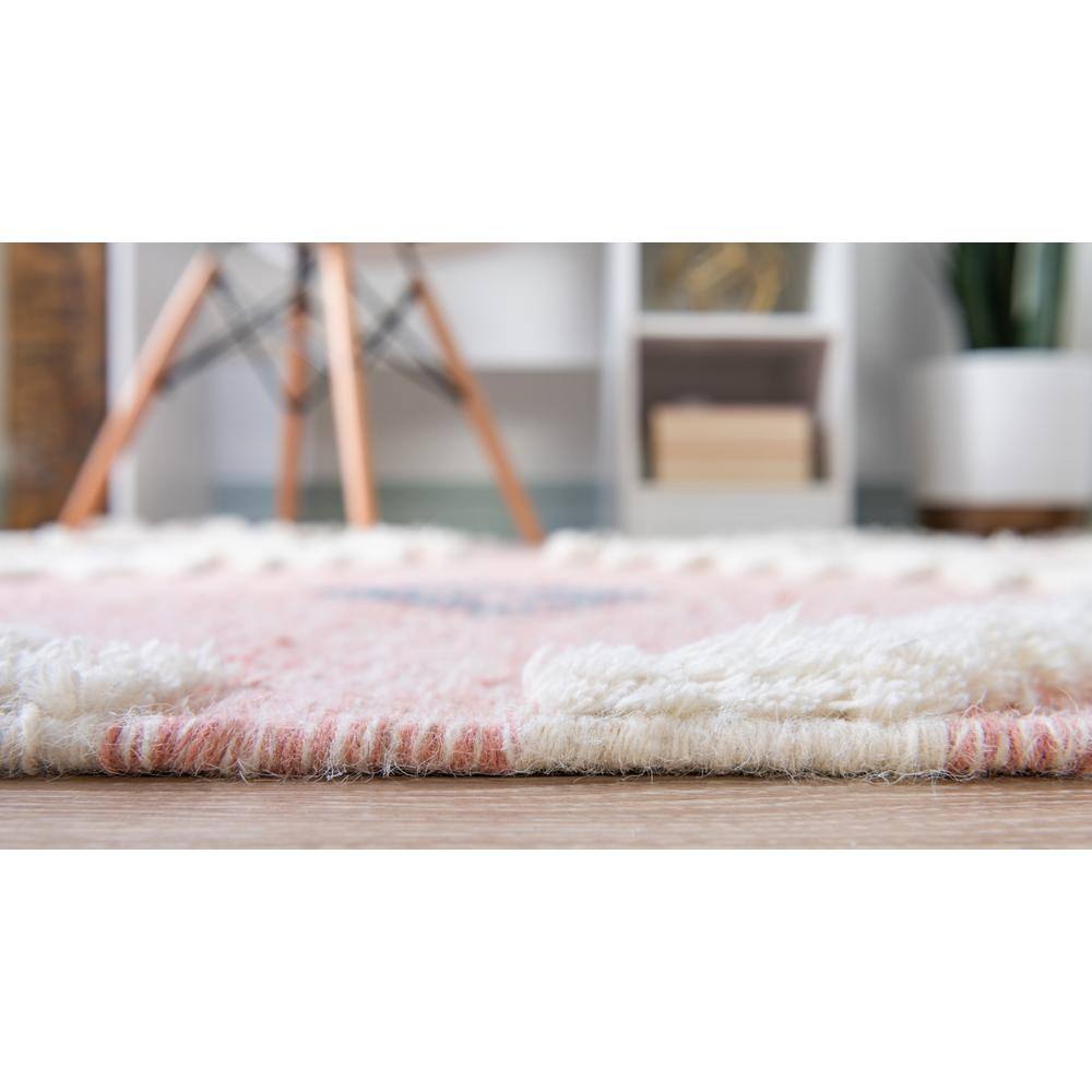 Handmade Pink Wool Geometric 6x9 Area Rug