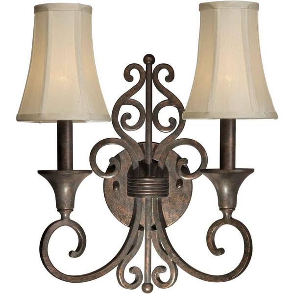 Forte Lighting 2-Light Black Cherry Sconce with Fabric Shades