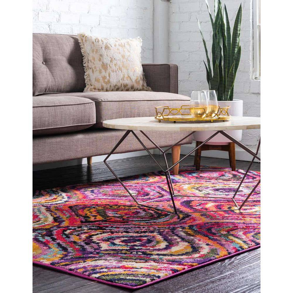 Colorful Abstract Rectangular Synthetic Area Rug