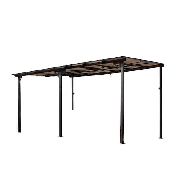 10 ft. x 14 ft. Gray Wall-Mounted Metal Pergola Gazebo with Roof
