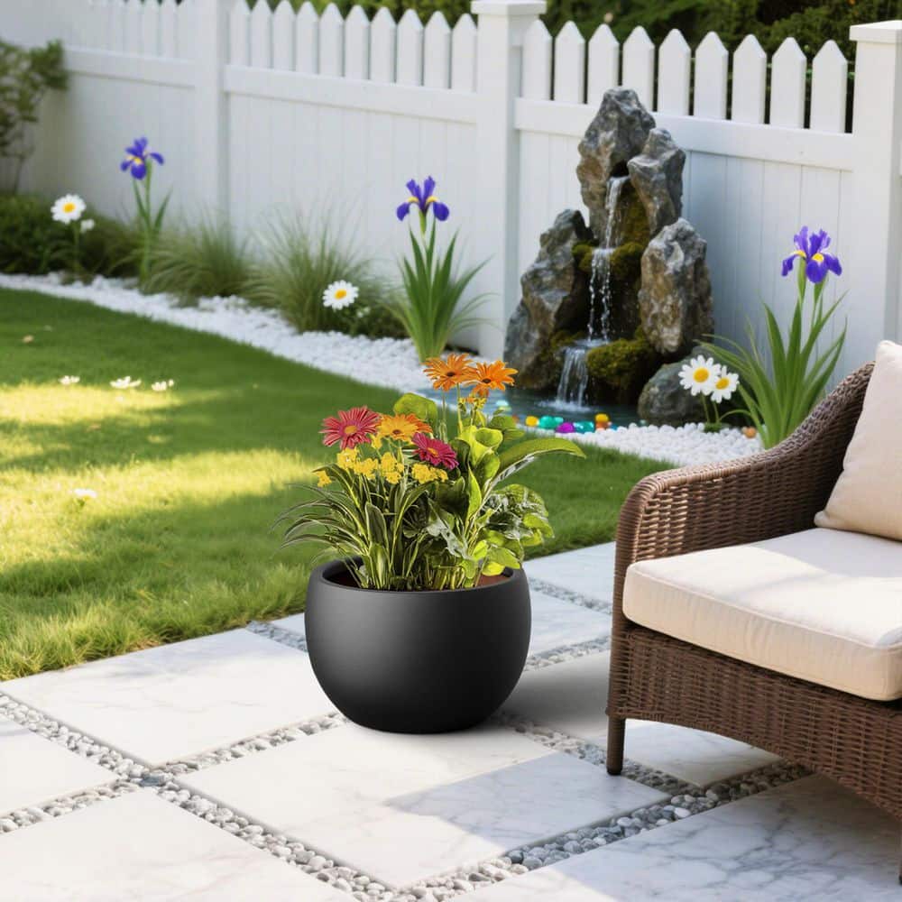 18.5in. Extra Large Matte Black Round Concrete Plant Pot/ Planter Bowl for Indoor and Outdoor with Drainage Hole price history on PriceWatchPro