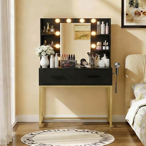 black and gold dressing table Richmond Ridged Vanity Table, Matte Black - daals