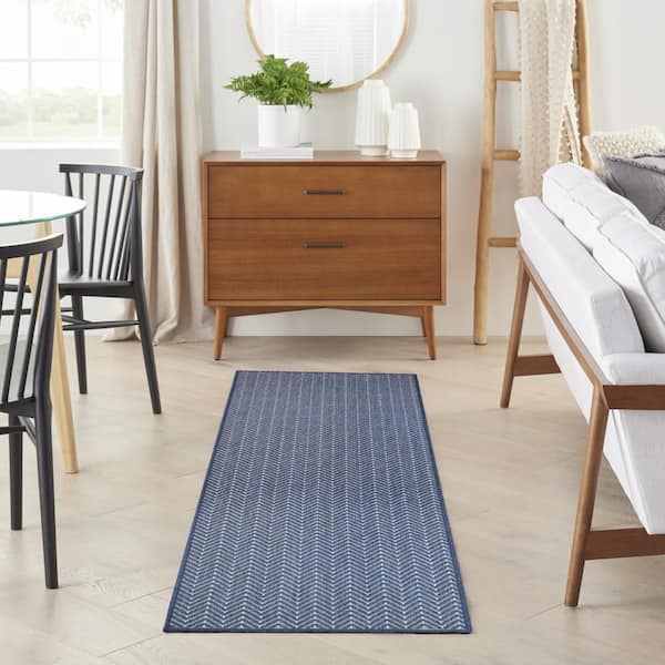 Horizon Navy 2 ft. x 8 ft. Indoor/Outdoor Geometric Contemporary Runner Area Rug