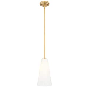 Farrell 60-Watt 1-Light Modern Gold Pendant-Light with White Glass shade, no bulbs included