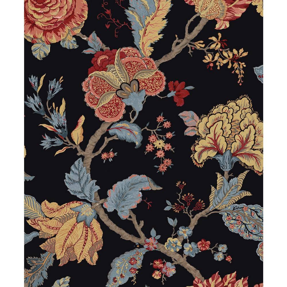 Ebony Floral Jacobean Pre-pasted Vinyl Wallpaper Roll
