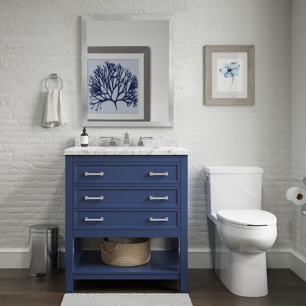Everett 31 in. Single Sink Agean Blue Bath Vanity with White Carrara Marble Top (Assembled)