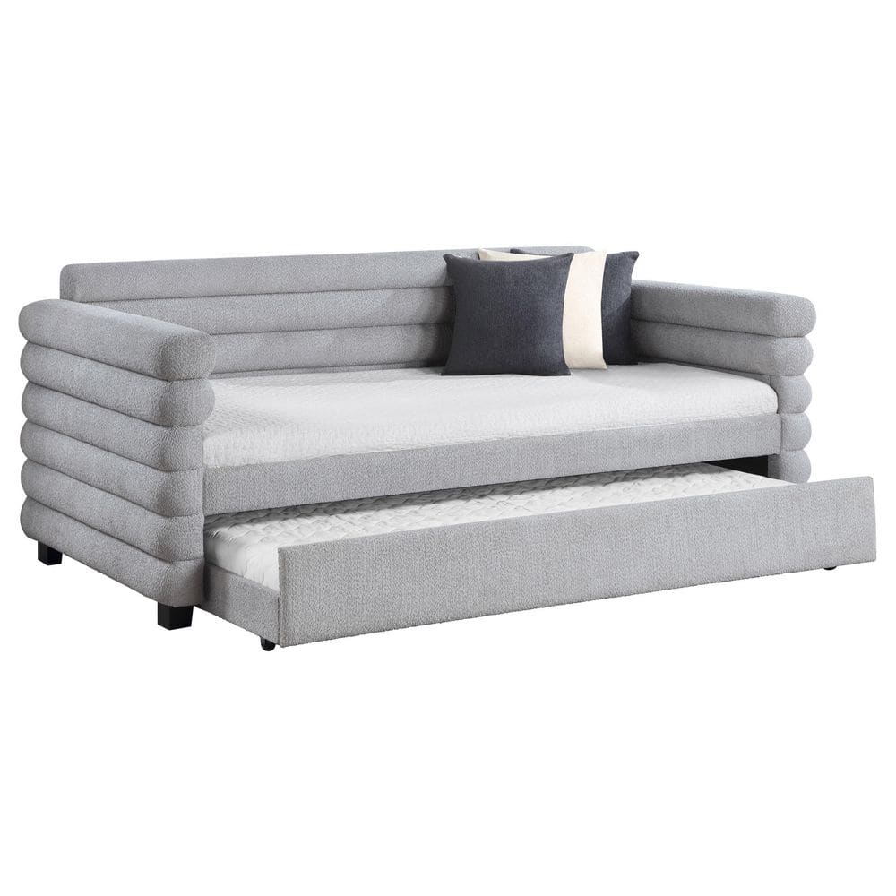 Gray Boucle Upholstered Twin Daybed with Trundle