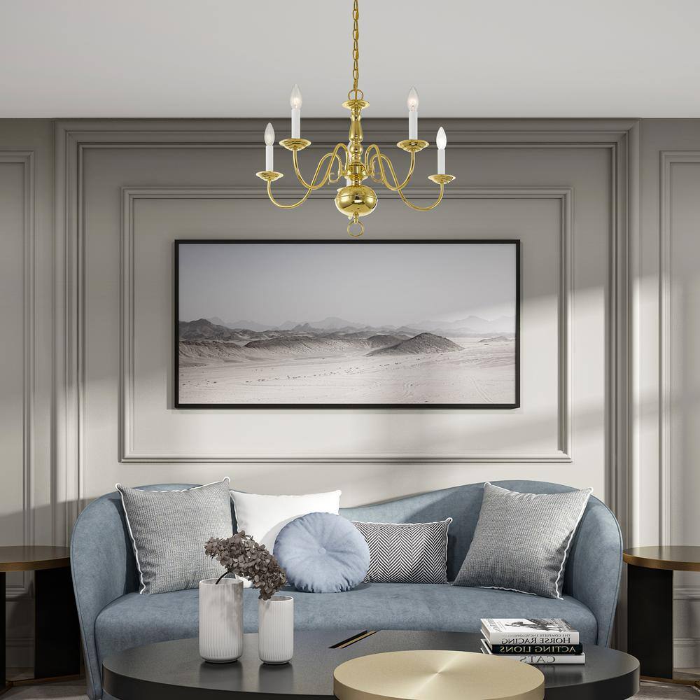 Williamsburgh Polished Brass 5-Light Colonial Chandelier