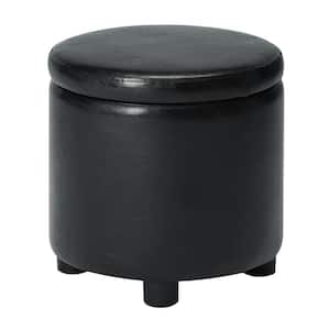 Designs4Comfort Black Faux Leather Round Accent Storage Ottoman