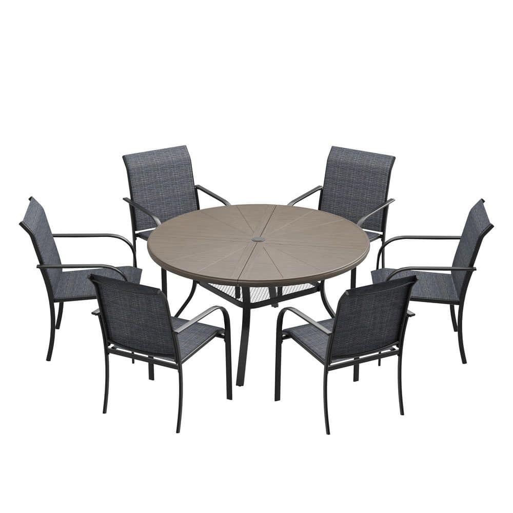 7-Piece Patio Dining Set with 47.2 in. Grey Wood-Like Aluminum Round Table and 6-Grey Stackable Dining Chairs price history on PriceWatchPro